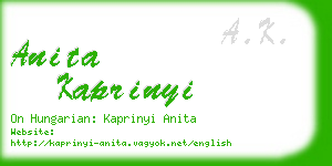 anita kaprinyi business card